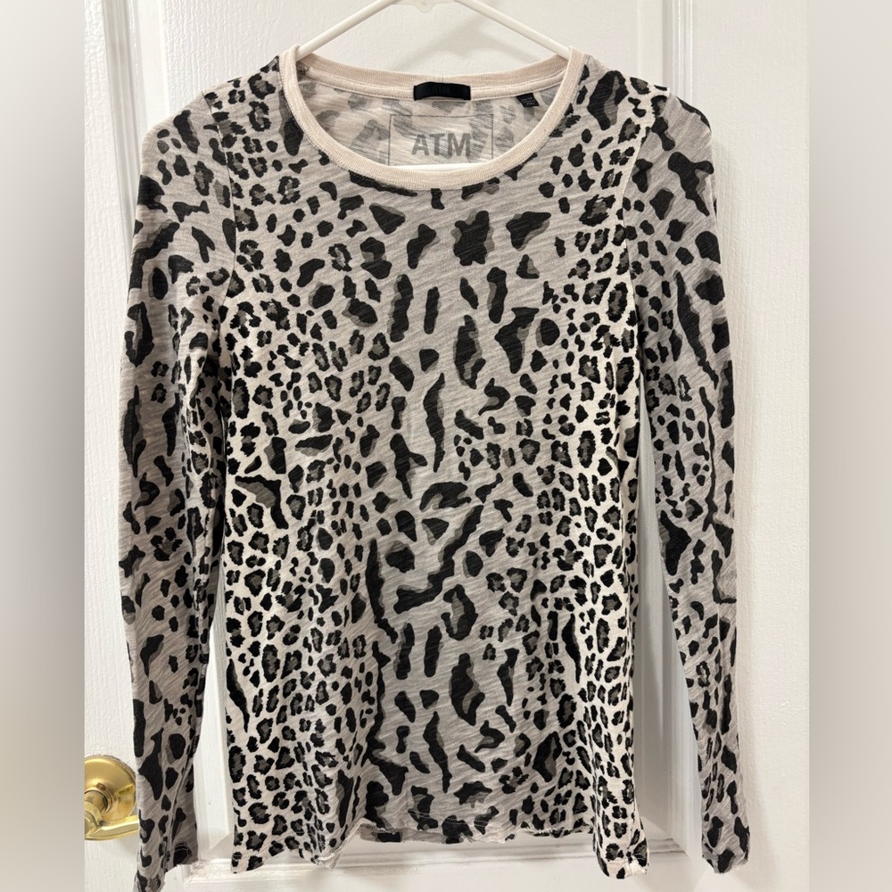 ATM Anthony Thomas Melillo Slub Jersey Long Sleeve Destroyed Tee Animal Print XS